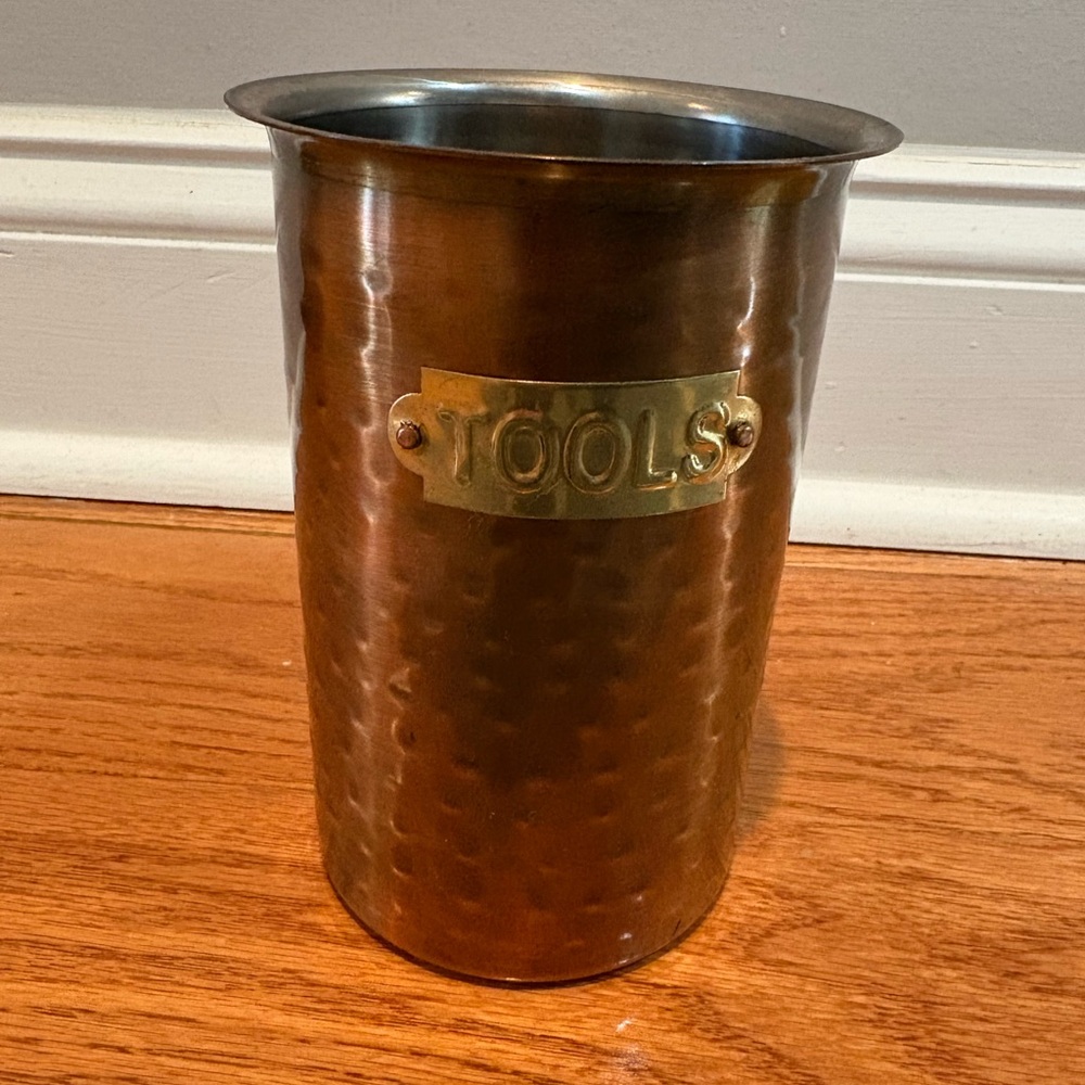 Copper-Tone Hammered Tools Holder - Home Kitchen Organizer